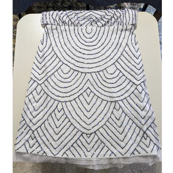 Adrianna Papell Grey Blue Blouson Beaded Sequined Cocktail Mini Dress US 8 - Picture 10 of 15